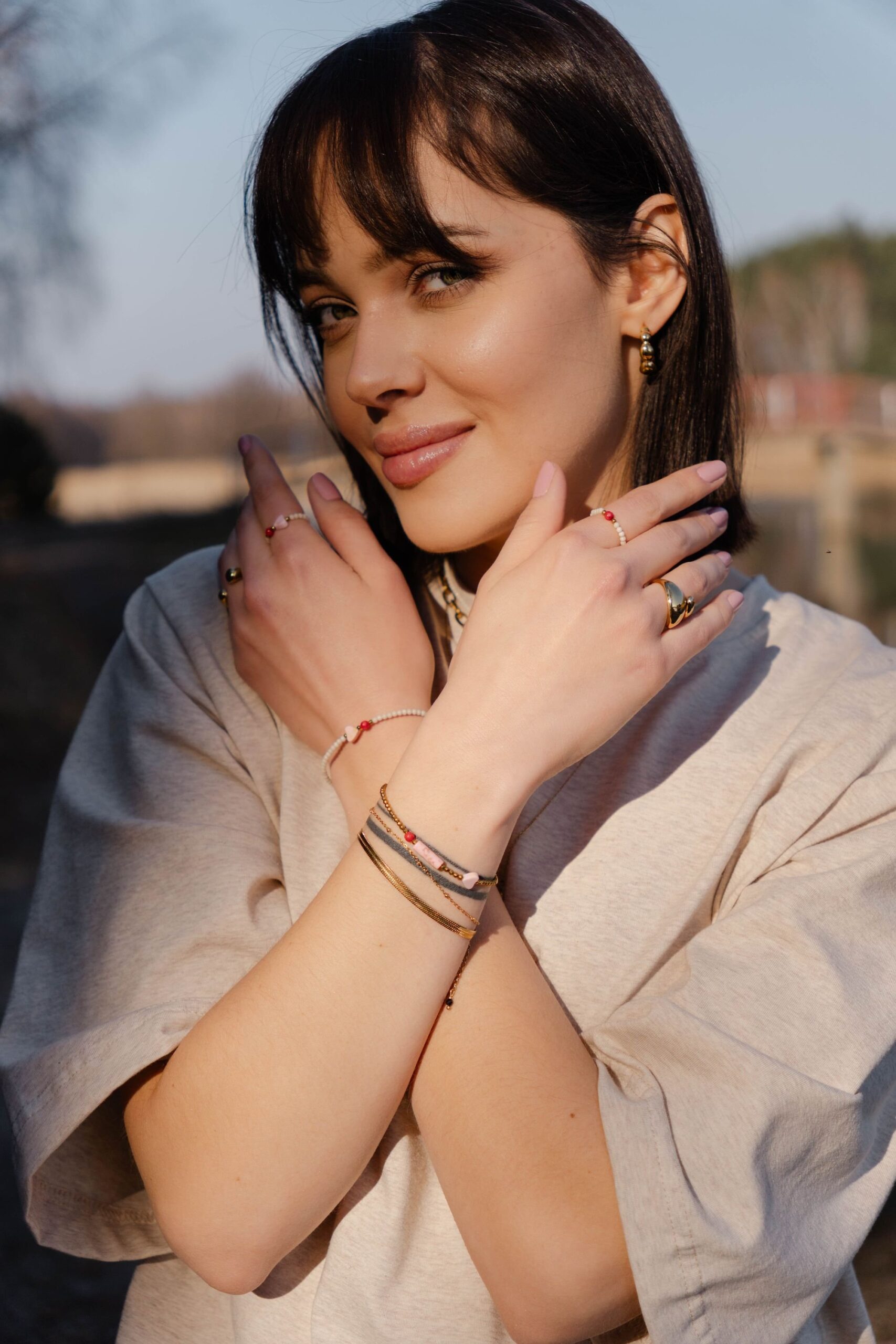 Bransoletka "Red and Pink" beige - obrazek 5
