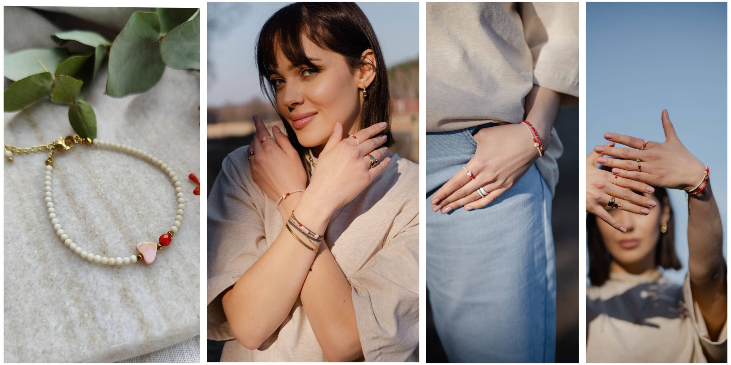 Bransoletka "Red and Pink" beige - obrazek 2
